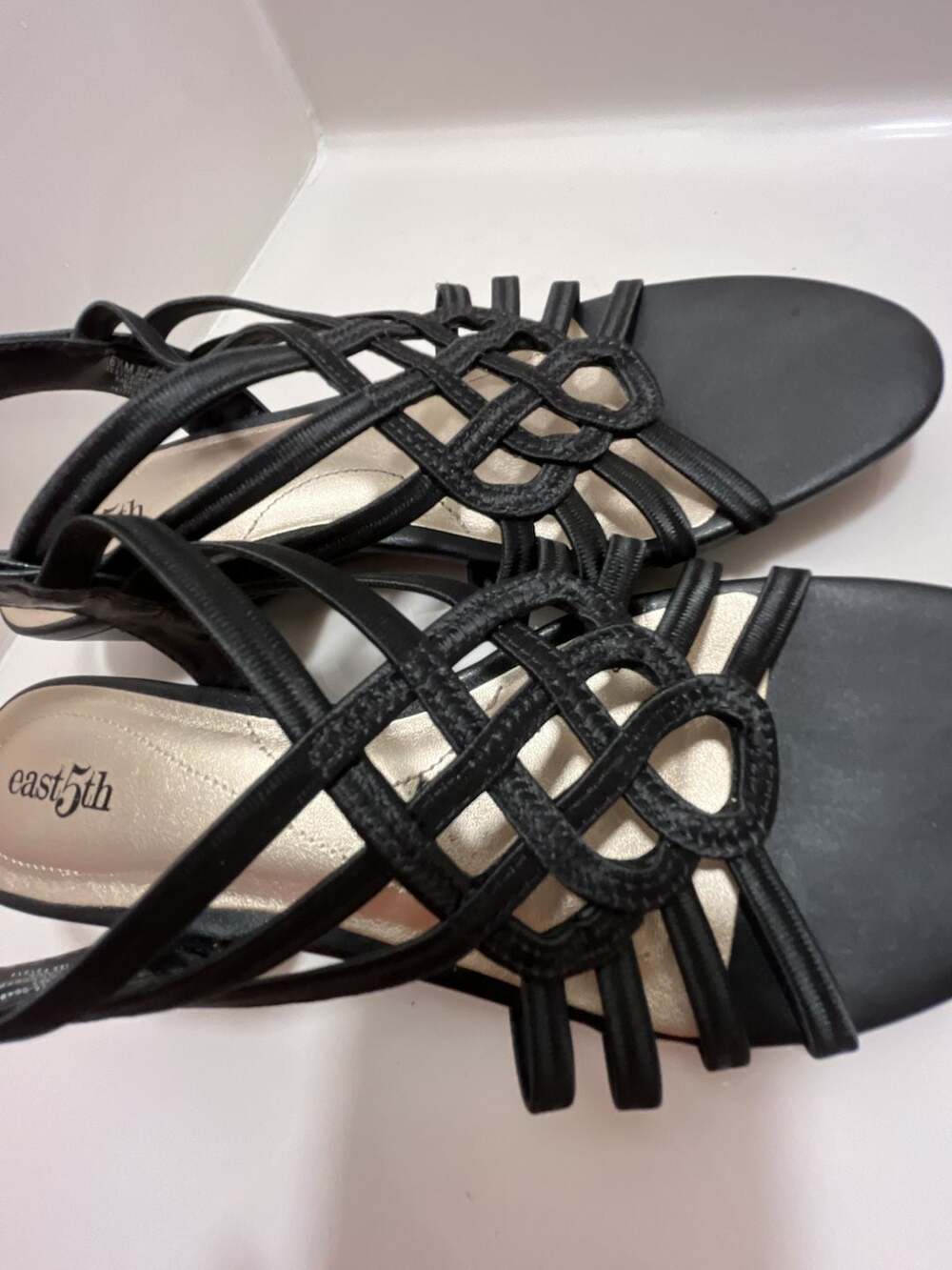 East 5th Black Strappy Wedge Sandals - Picture 3 of 8